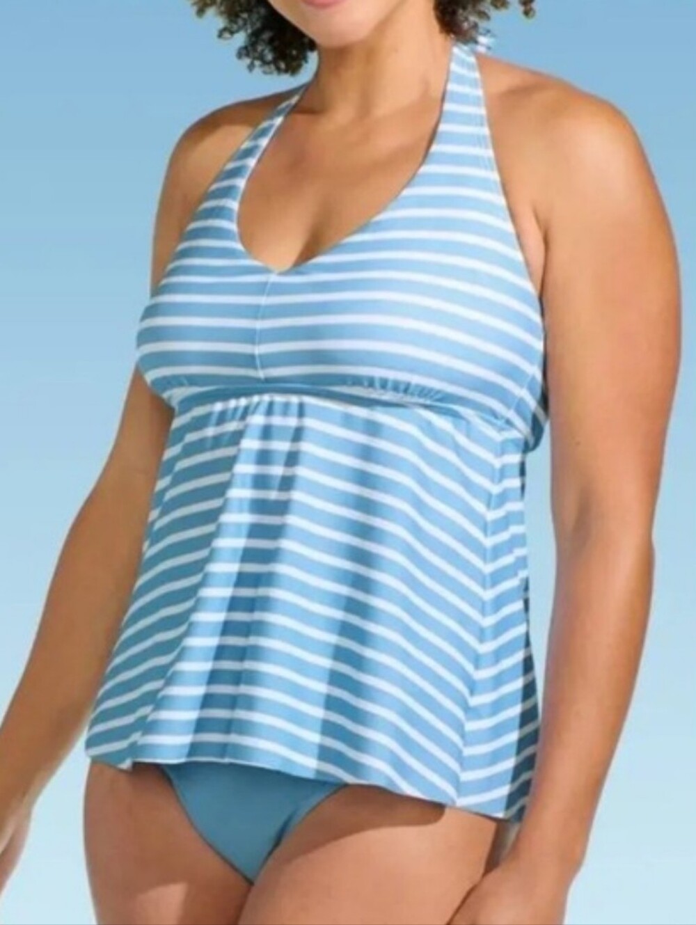 Lands' End Light Blue and White Striped Halter Swim Top